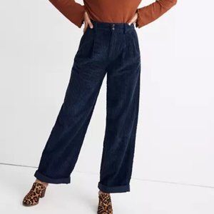 Madewell Blue Pleated Wide-Leg Pants